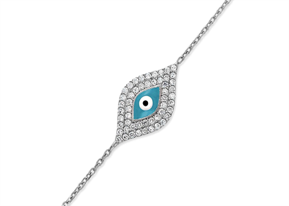 Silver Plated Womens CZ Studded Evil Eye Bracelet